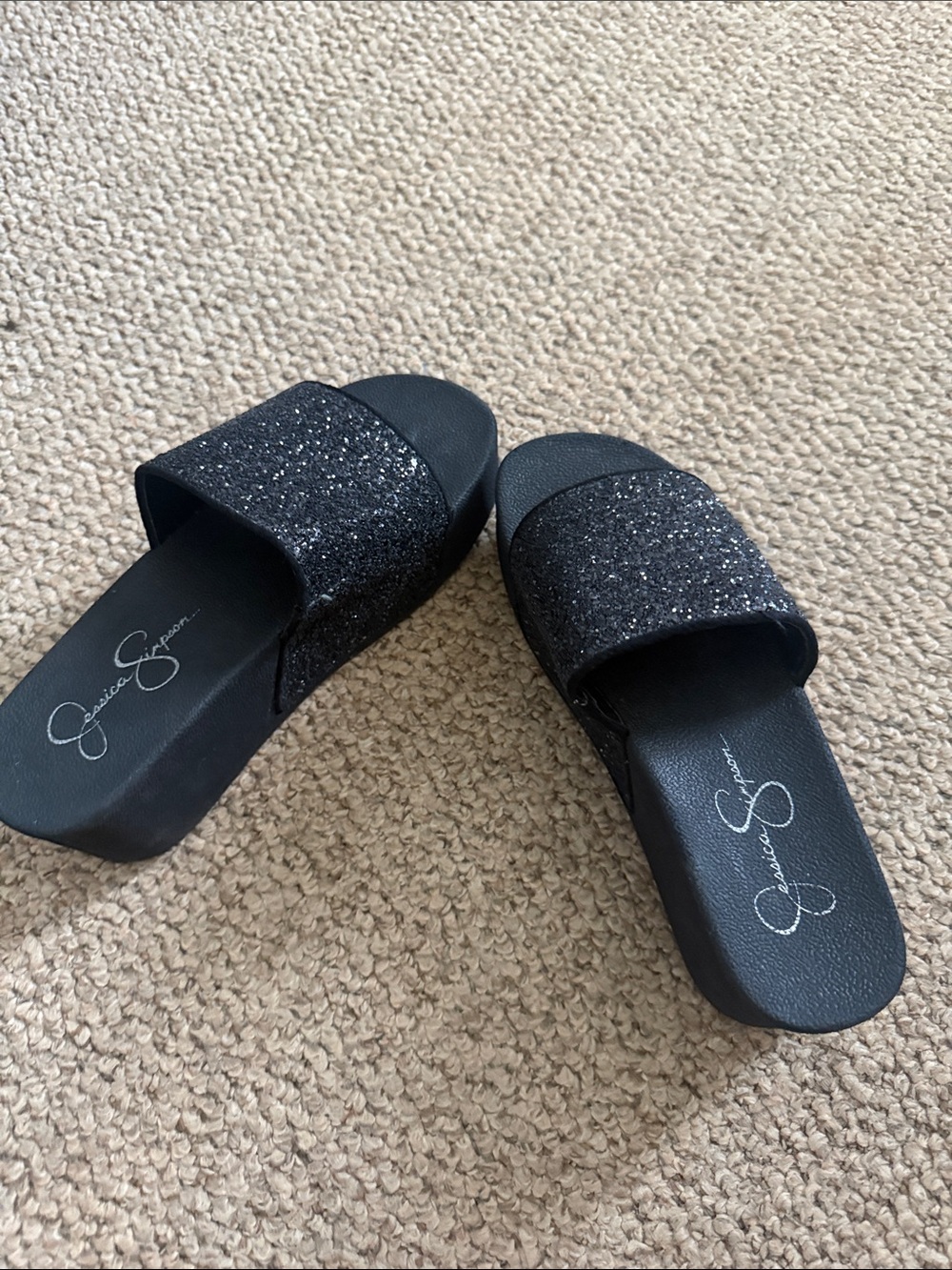 Jessica Simpson Black Glitter Slide Sandals size 7
